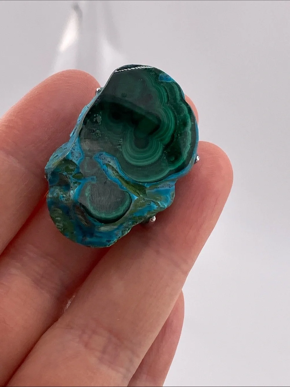 Natural Chrysocolla Malachite Raw Crystal Cluster Statement Ring - Picture 2 of 10